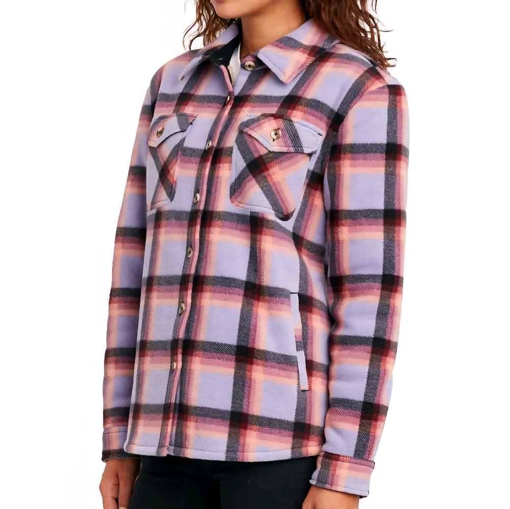 Sage Ladie's Plush Plaid Shirt Jacket In Purple. M - Picture 5 of 14
